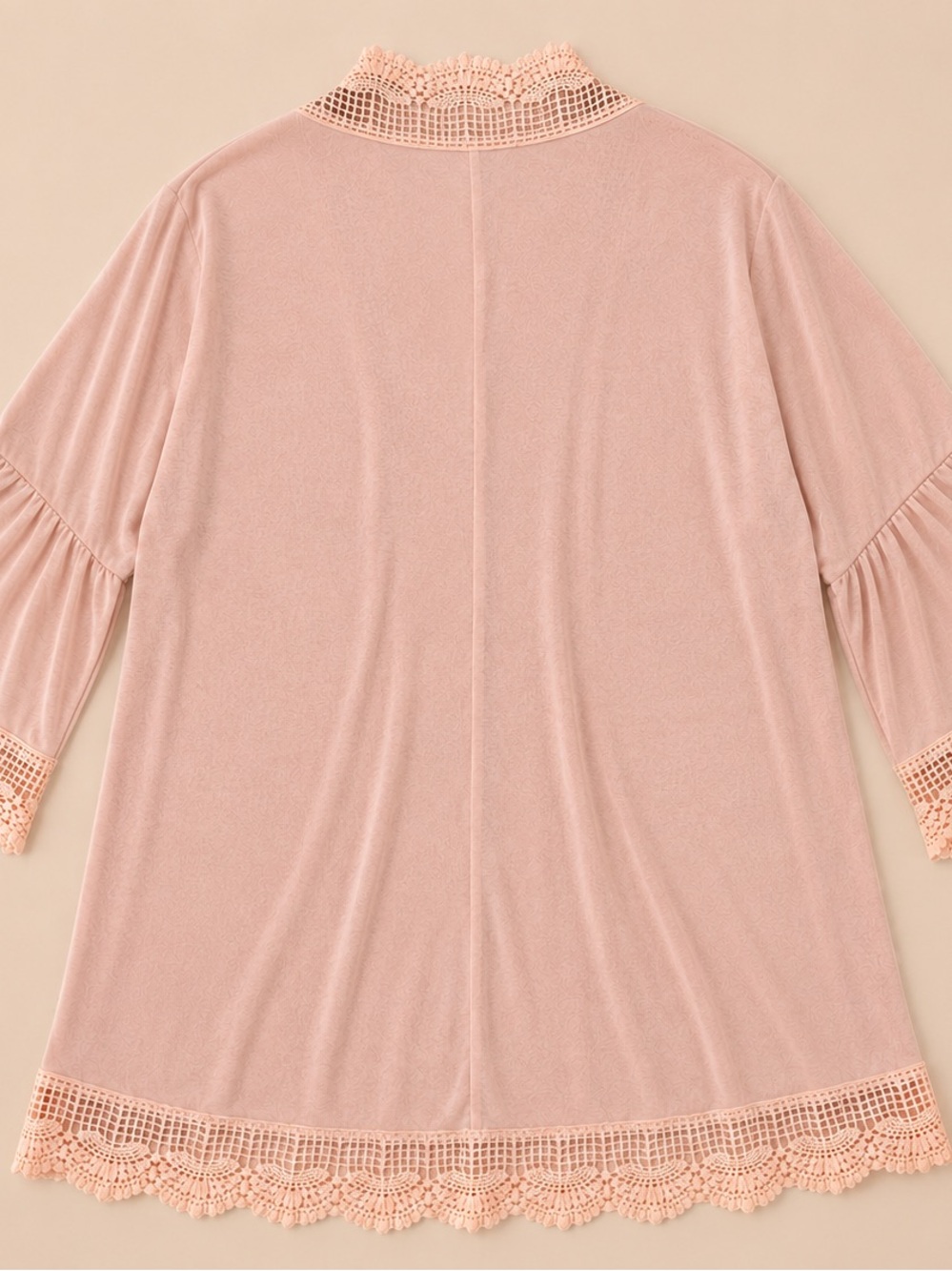 Spadehill Blush Pink Crochet Lace Trim Bell Sleeve Kimono Cardigan M - Picture 8 of 17